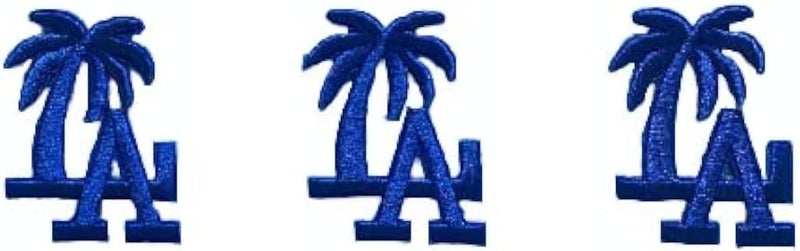 aspidas Los Angeles Baseball LA Letter Embroidered Iron on Patch 3 pcs Set - Size 2.25" x 1.5 (Blue - Palm Tree) - Image 1